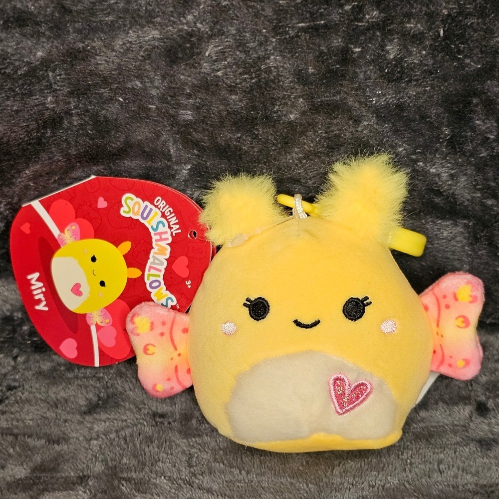 Squishmallows Miry the Moth Butterfly 3.5" Plush Clip On Yellow Heart NWT 2024